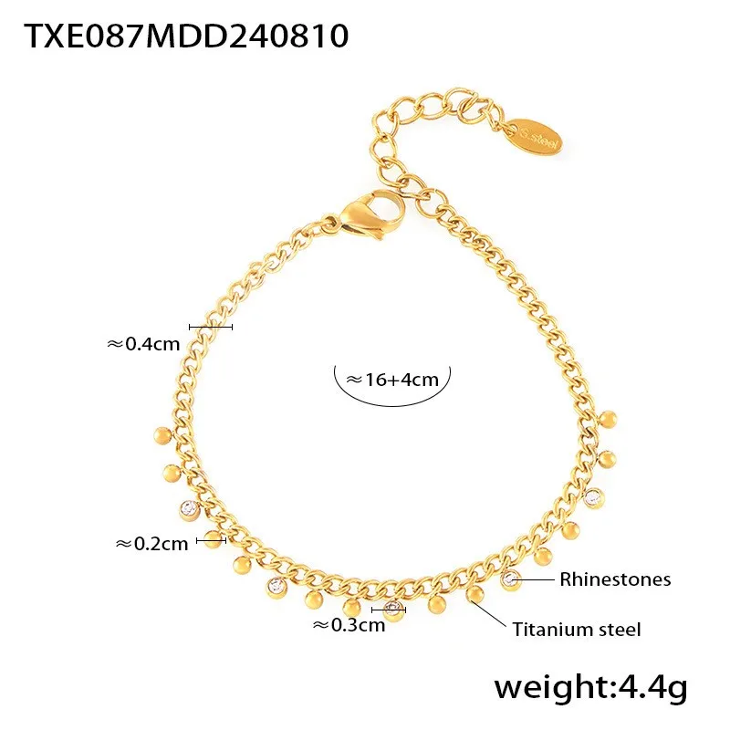 Luxus Strass Perlen Anhänger Halskette Armband Set Damen Edelstahl vergoldete Kette einfache Schmuck Zubehör – Detail 6