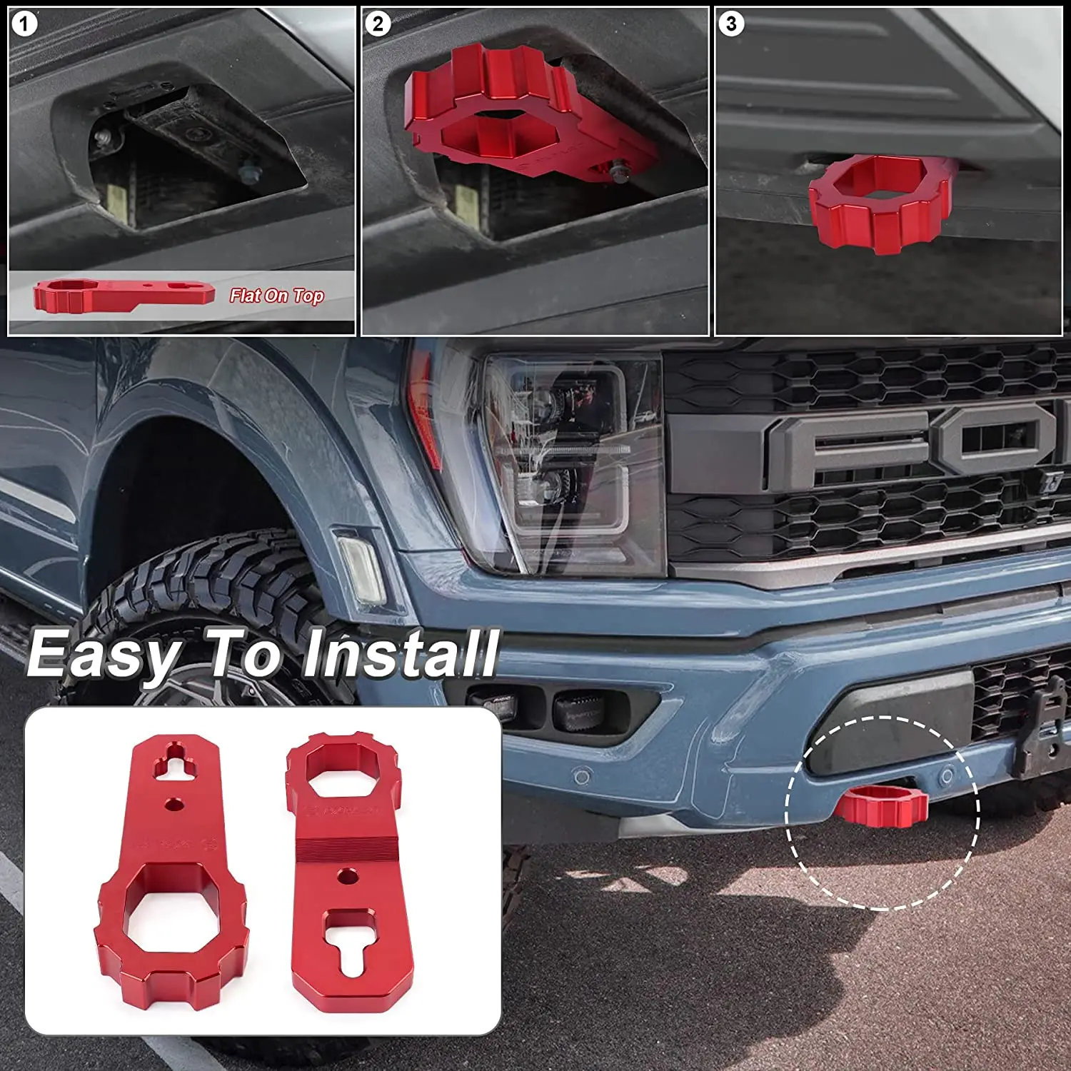 LED Tow Hook Covers With 6000K Lights - Front Hitch Cover For Ford F150 2004-2024 & Toyota Tundra 2017-2021, Red