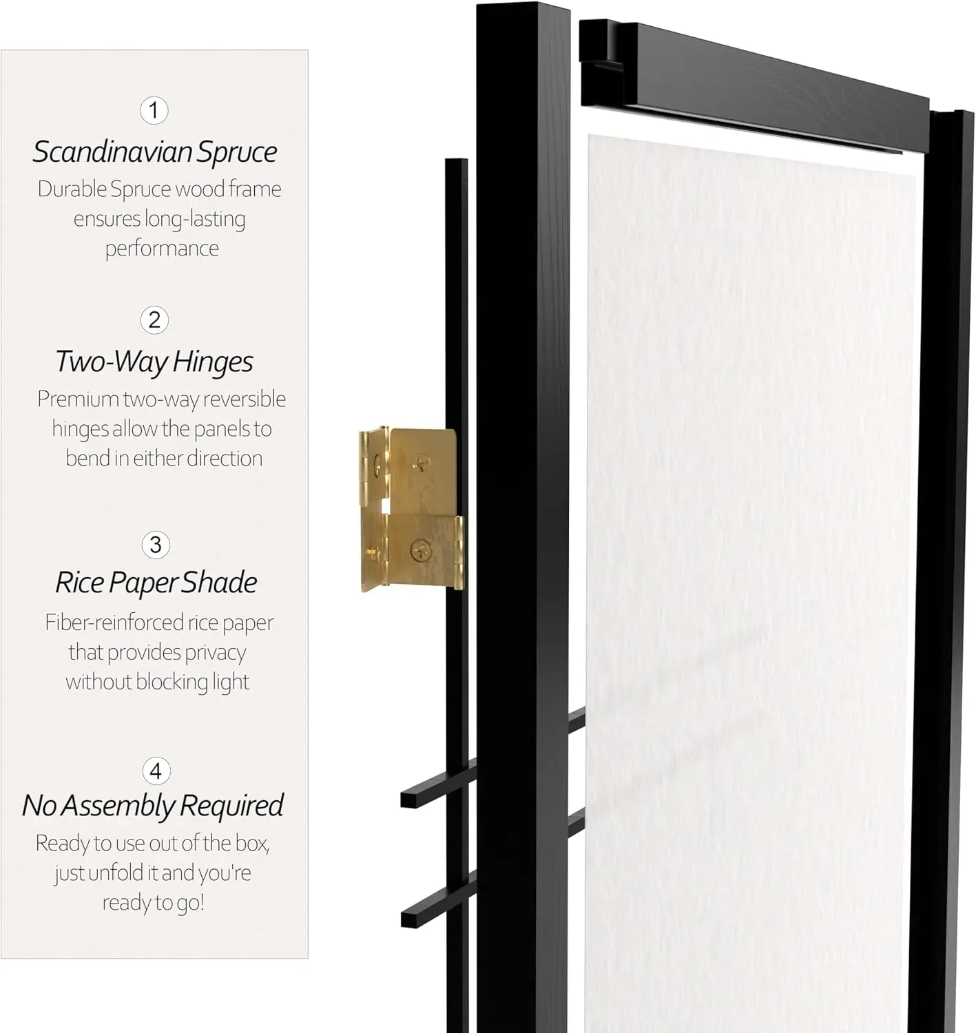 3 Ft. Short Double Cross Shoji Screen - Black - 4 Panels 4