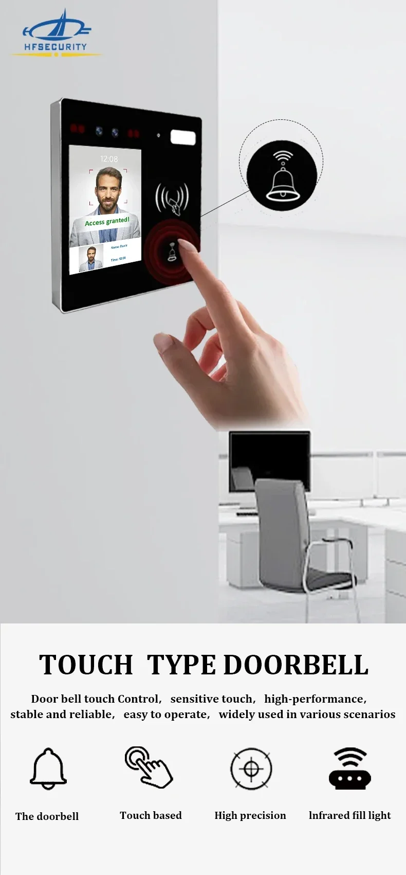 HFSecurity MINI30 얼굴 인식 IC 리더 2.4인치 얼굴 인식 출입 통제 시스템 (체육관, 호텔, 학교용)