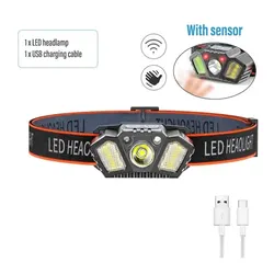 Rechargeable Portable Sensor Headlamp with Gesture Control - 5 Modes, Red Warning Light for Fishing, Camping, and Hiking (QP06 sensor headlamp)