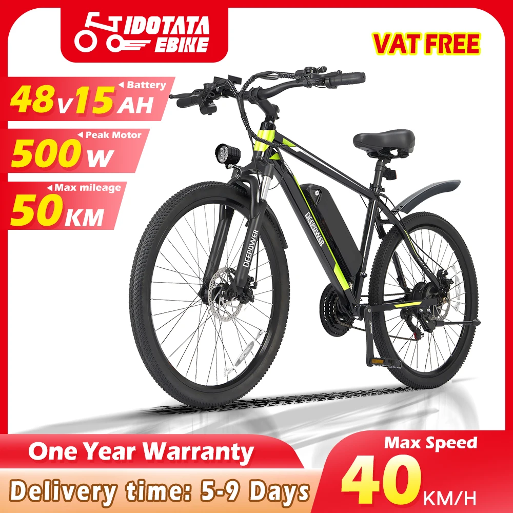 IDOTATA 성인용 산악 전기 자전거, 리튬 배터리, 500W 모터, 21 단 속도, 사이클링 자전거, 26 인치 전기 자전거, 48V, 12.8AH