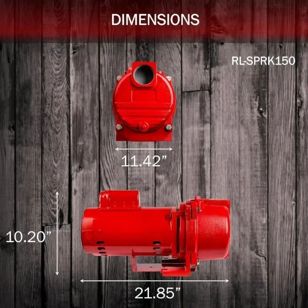 RL-SPRK150 115/230 Volt 1.5 HP 71 GPM Cast Iron Sprinkler/Irrigation Pump Thermoplastic Impeller Red 97101501
