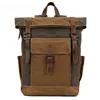 Wax Canvas Backpack genuine leather Outdoor Hiking Bag Waterproof Crazy Horse Leather Men's Bag 2