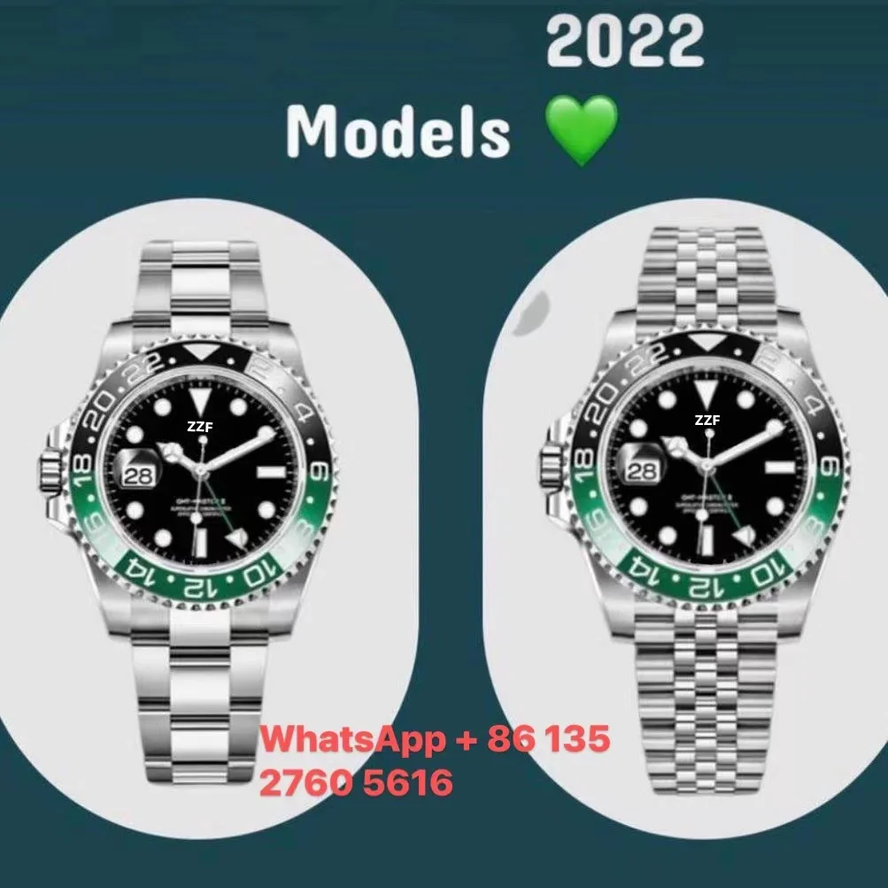 2022 New Left-Handed GMT-MASTER II 126720VTNR Men's Watch Black And Green Bezel The Best Edition 3186 Manual Winding Movement |