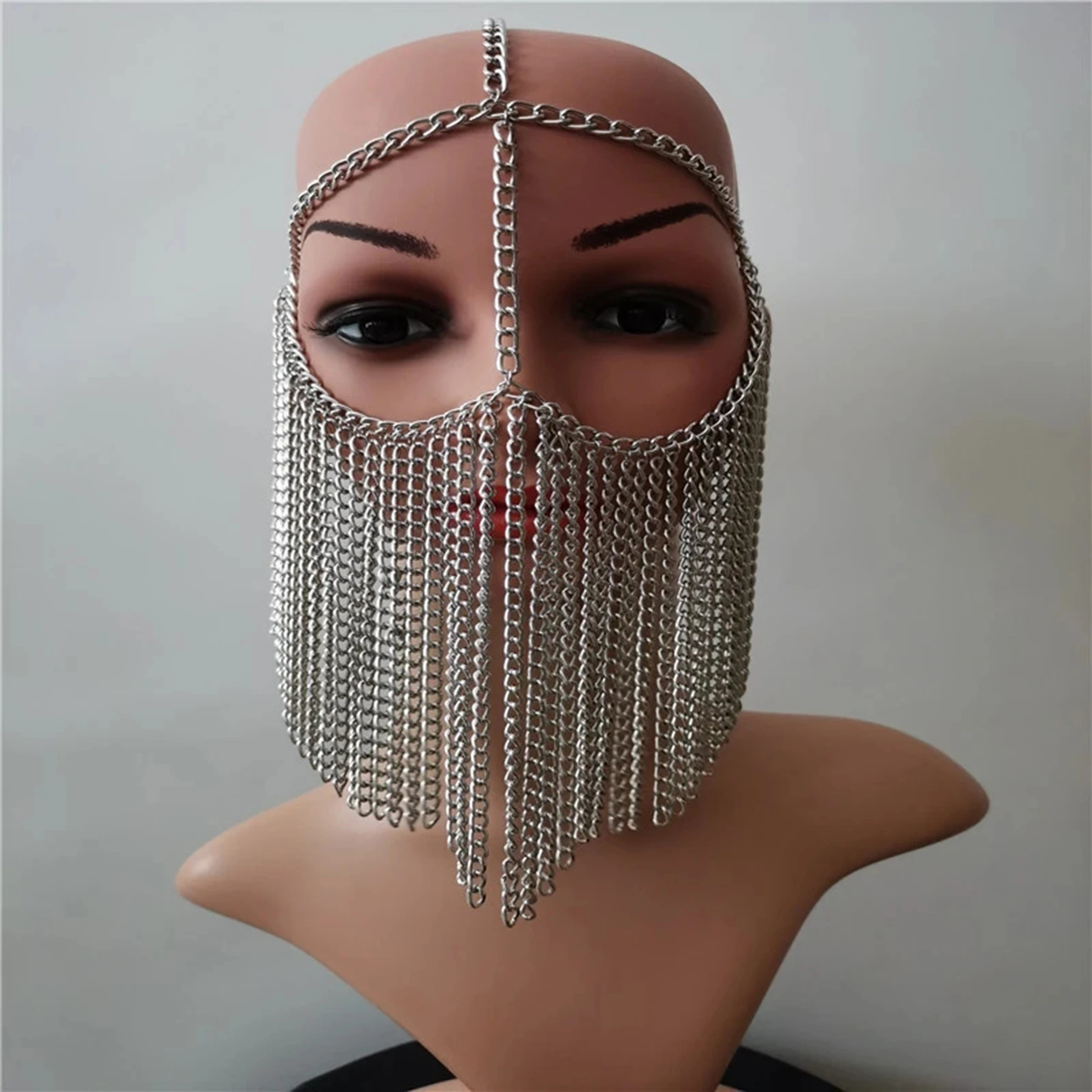 Punk Gold Silver Color Metal Chains Mask Hair Accessories Afghan Pakistan Women's Face Chain Nightclub Cosplay Sexy Head Jewelry