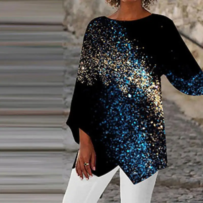 

Casual Oversize Tshirt for Women Loose Long Sleeve Tops Women 3D Printing Ethnic Fashion Blouse Female Clothing Exotic Style