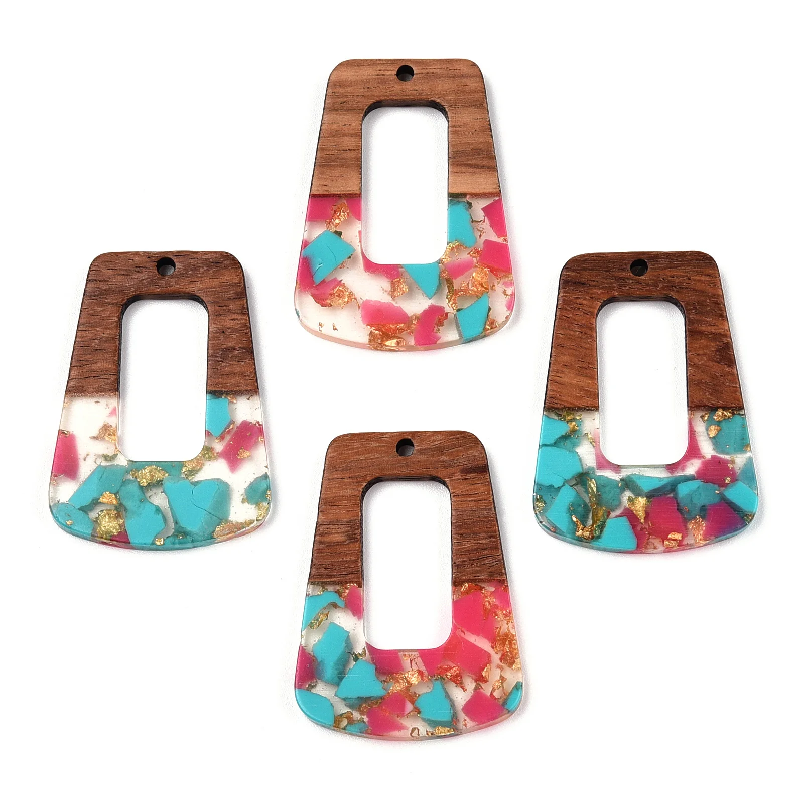 20pcs Transparent Resin Wood Trapezoid Pendants Charms with Foil For Jewelry Making Earrings Necklace DIY Accessories