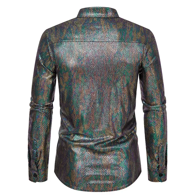 Description Picture 4 of itemLuxury and Fashionable Men's Sequin Metal Dress 2024 New Long Sleeved 70's Disco Party Shirt Stage Performance Men's Shirt