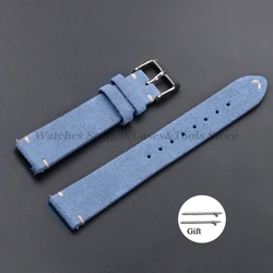 Vintage Genuine Suede Leather Handmade Quick Release Watch Strap Bracelet - 22mm (Light Blue)