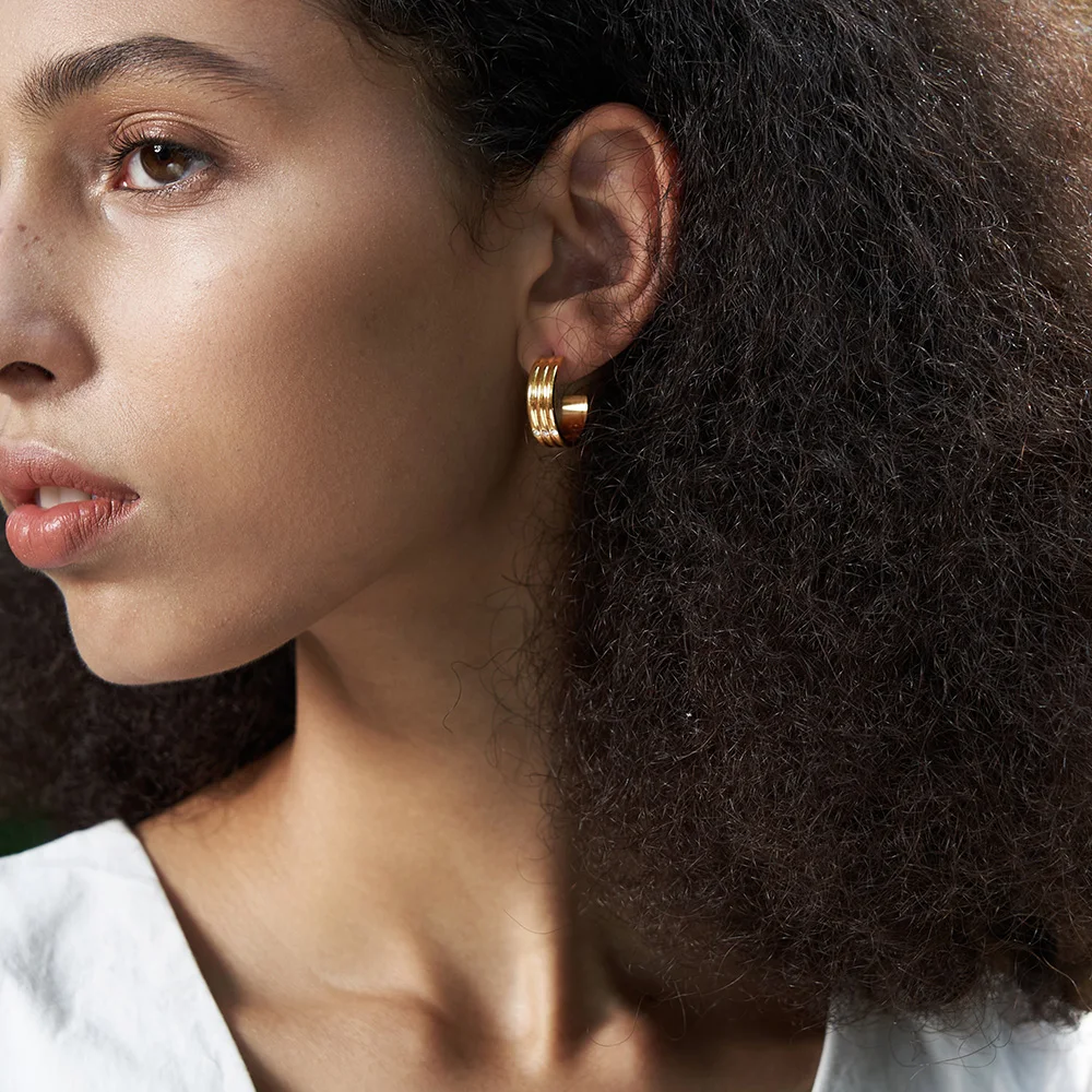 ENFASHION Stainless Steel Stripe Piercing Stud Earrings For Women Gold Color Earring Bulk Pendientes Fashion Jewelry Gifts E1258