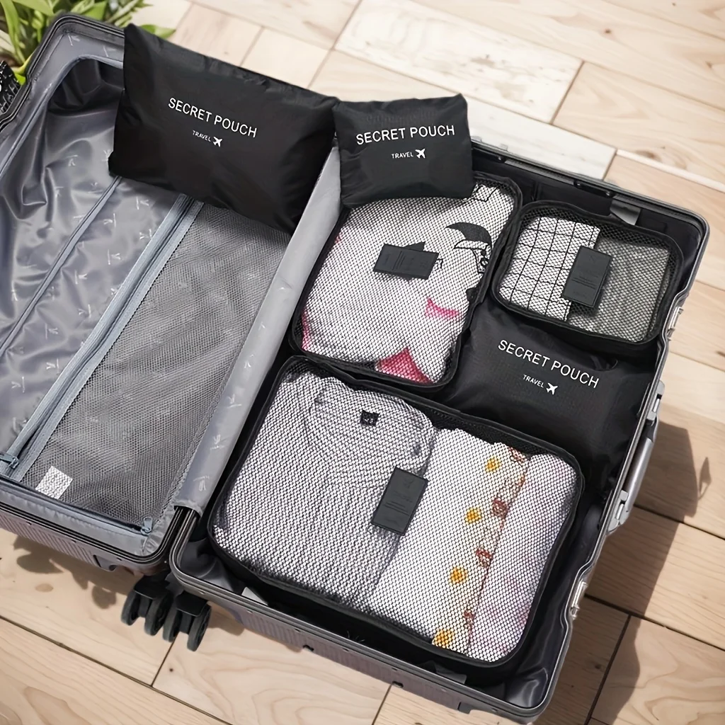 Enhanced Travel Packing Cubes Set - 6-Piece Polyester Organizer for Clothes, Undergarments, and Accessories