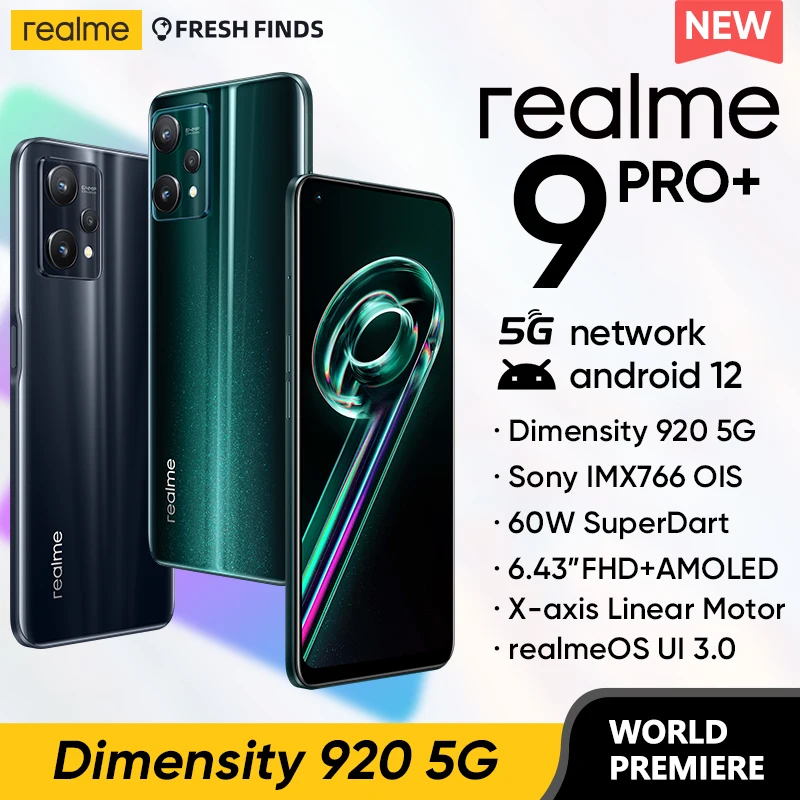 [Мировая премьера] Мобильный телефон realme 9 pro plus 5G Смартфон Dimensity 920 Sony imx766 ois камера