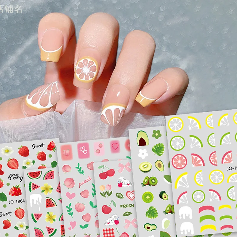 

Nail Fruit Sticker Lemon Grapefruit Nail Stickers 3D Adhesive Slider Fruit Strawberry Peach Nail Art Decal Design Manicure Decor