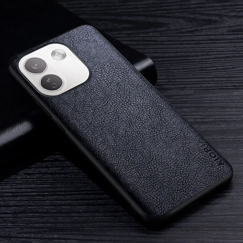 Luxury Leather Business Style Retro Litchi Pattern Back Cover