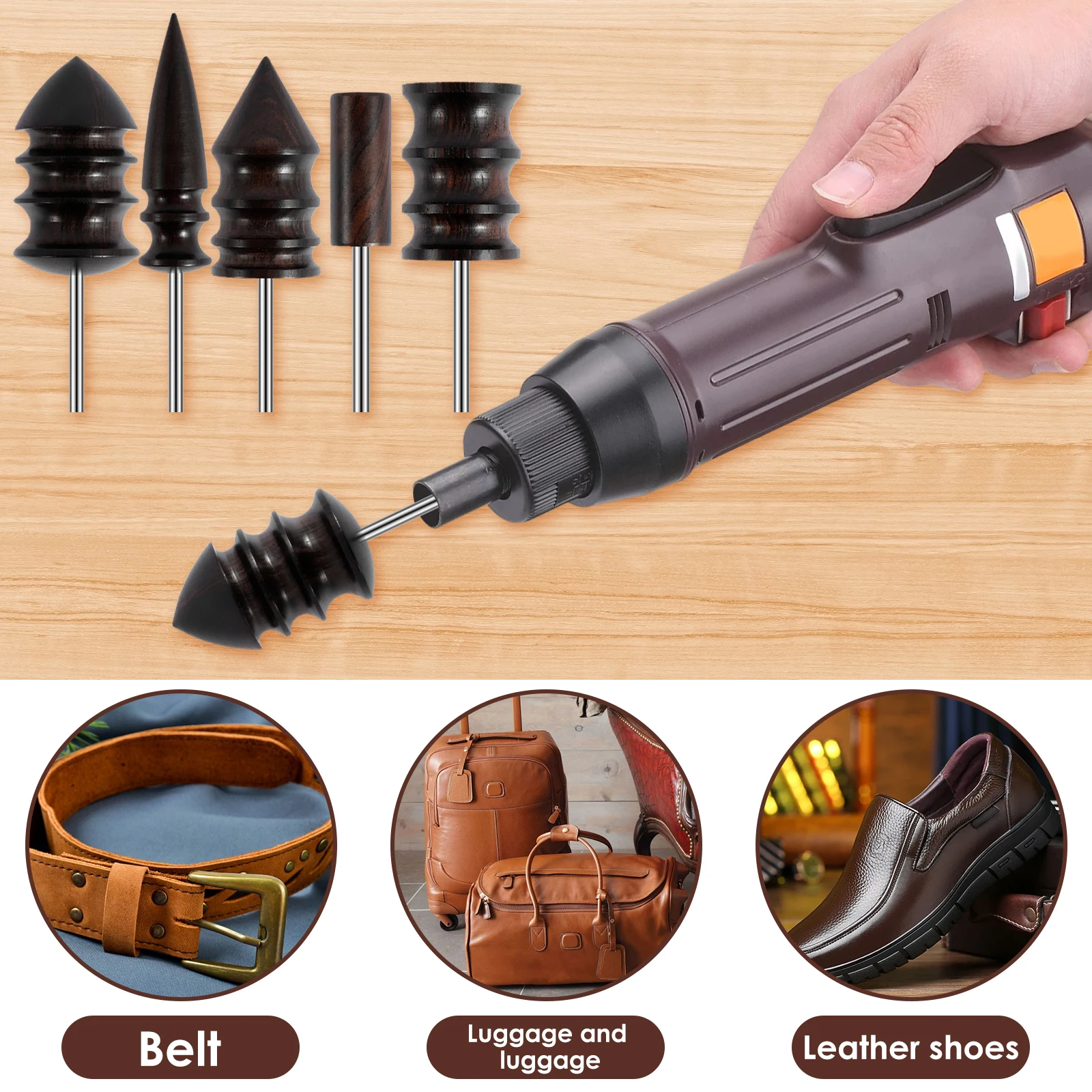 Leather Craft Tools 4/5Pcs Leather Edge Electric Polishing Machine Bit Sandalwood Head Burnisher Grinding Tool