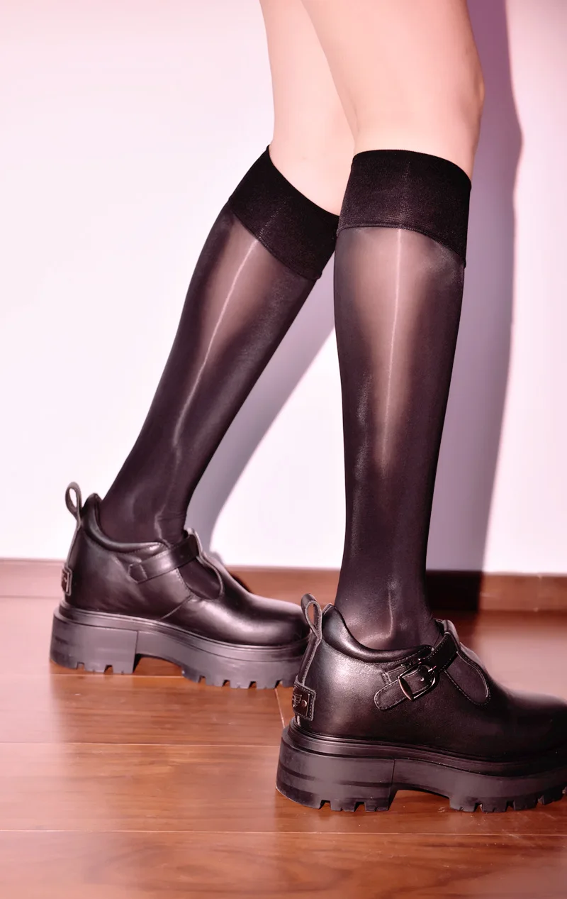 

Oil Shiny Women's Mid Socks 8D Thin Stocking High Sock Woman Clothing Sexy Lingerie Cute Candy Color Summer Fashion