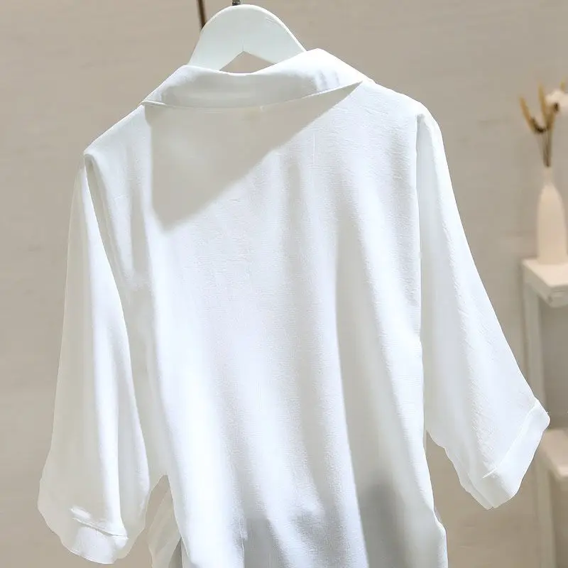 Autumn and Winter New Elegant Temperament Women's clothing POLO Collar Splice Button Solid color Versatile Half Sleeve pullover