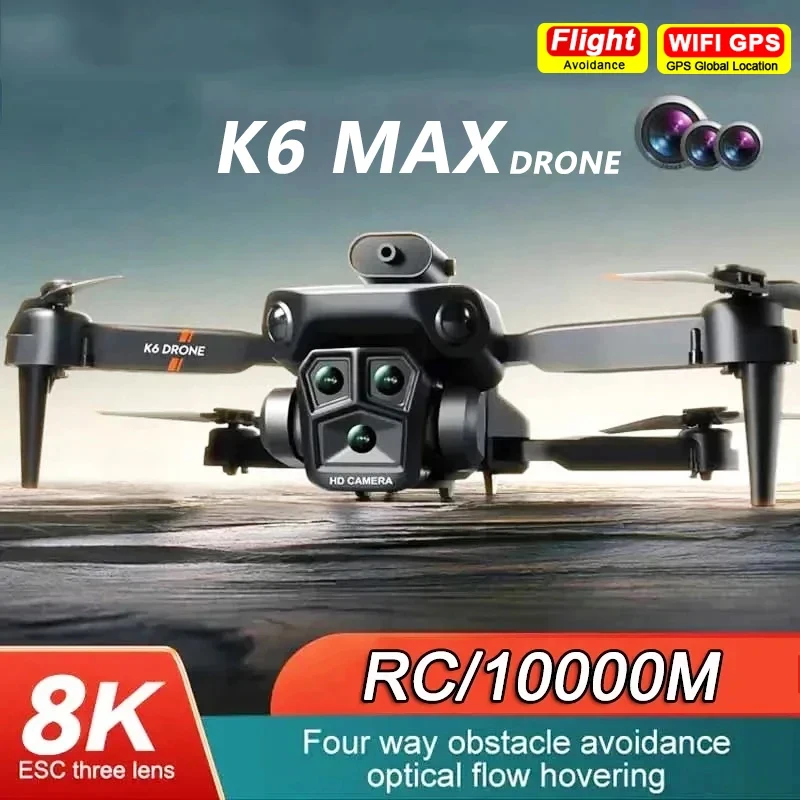 K6 Max Drone 8K GPS Professinal HD Three Cameras Wide Angle Optical Flow Four-way Obstacle Avoidance Quadcopter Toys drone quadcopter