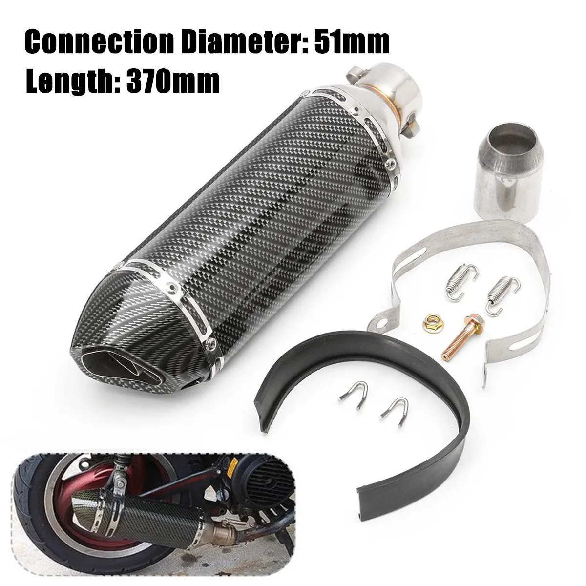 

51mm Motorcycle Scooter ATV Exhaust Muffler Pipe Carbon Fiber Exhaust Tip For Honda CBR250 CB400 YZF FZ400 Z750 NINJA TMAX530