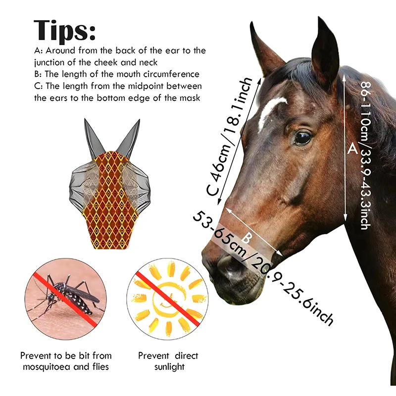 Horse Fly Mask 3D Design Supplies Ergonomics Pet Summer Eye Shield Anti Mosquito Ear Half Face Mesh Fly Protective Cover Parts 6