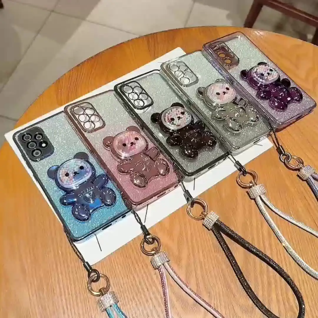 Чехол-держатель с блестящим медведем и бриллиантовым ремешком для Oppo A1 A1K A2 A5S A7X A8