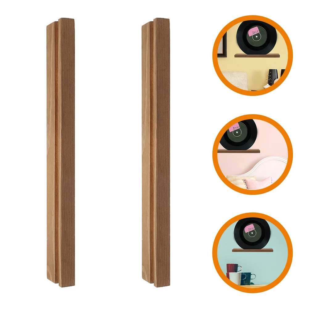 

2 Pcs Vinyl Record Rack Holder Bookshelf Wood Wooden Storage Wall-mounted Stand