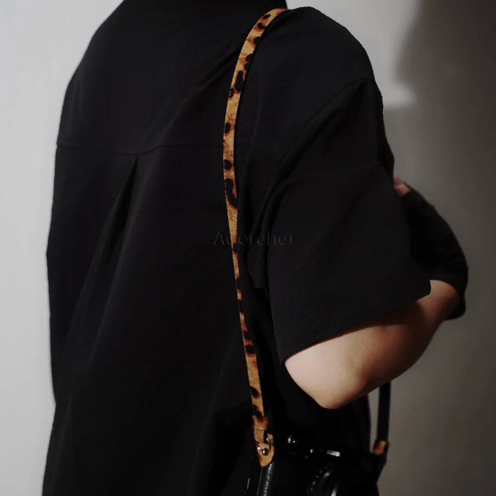 95CM 길이의 카메라 스트랩 소가죽 레오파드 프린트 붉은빛 갈색 원형 홀 크로스바디 벨트 디지털 카메라용