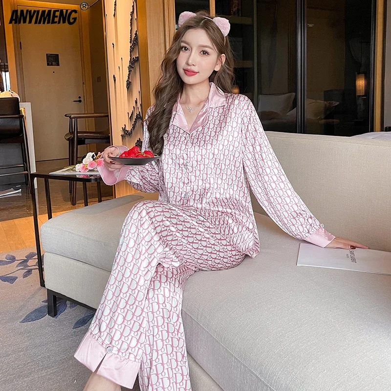 Women Casual Luxury Pajamas Thin Pajamas Female Sleepwear New Elegant Ladies Faux Silk Polyester Dots Pajama Sets Sexy Homewear - Image 5