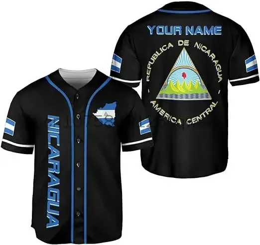 New 2024 Nicaragua Customize Your Name Baseball Jersey Shirt Baseball Shirt 3D Printed Men's Shirt Casual Shirts hip hop Tops 2
