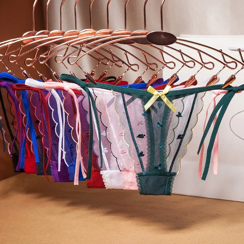 12pcs Sexy Lingerie Kawaii Lolita Lace Thongs Lacing See Through Panty Underwear Briefs T-Back T-Panty Panties for Women Girls