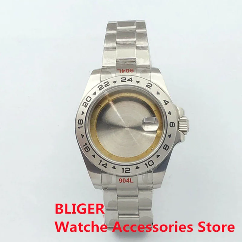 

BLIGER 40/43mm Silver Watch Case Sapphire Glass Fit ETA 2836 3804 Miyota 8215 DG 2813 NH34A NH35 Movement Oyster Bracelet