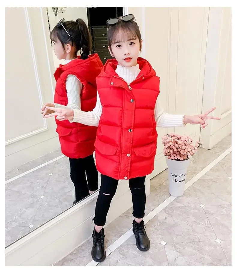 

2024 New Sleeveless Coats Children Wadded Jacket Kids Casual Sport Cotton-padded Hooded Vest Boys Girls Warm Waistcoat Outerwear
