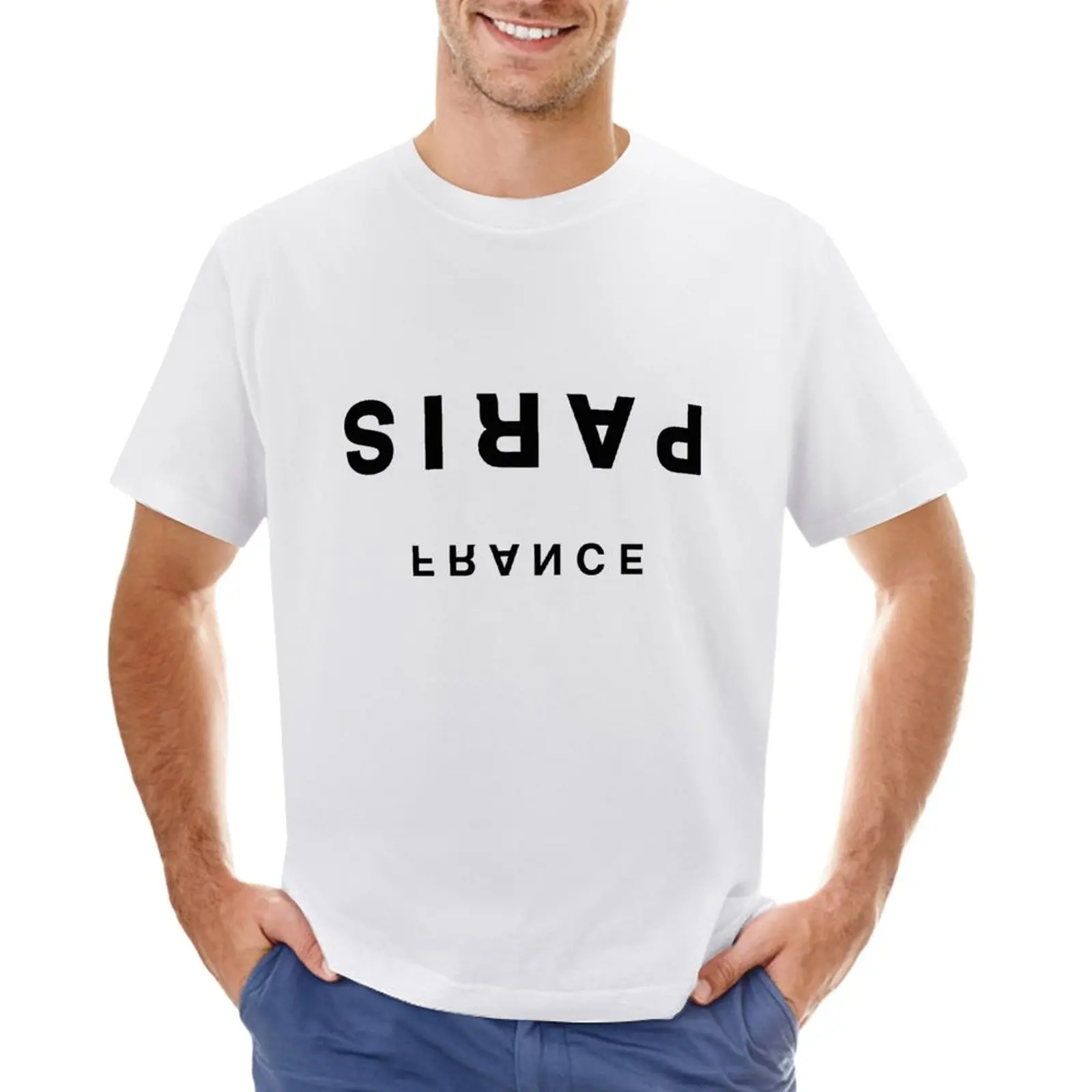 

Paris, France Minimalist Upside-Down - Trendy/HipsterTypography T-Shirt oversizeds plain tops plain t shirts men