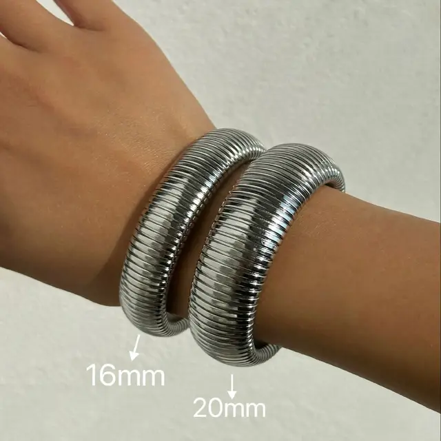 18k Gold Plated Titanium Steel Bracelet Vintage Elastic Gypsy Polishing Bangle For Women Girls Fashion Aesthetic Jewelry 5