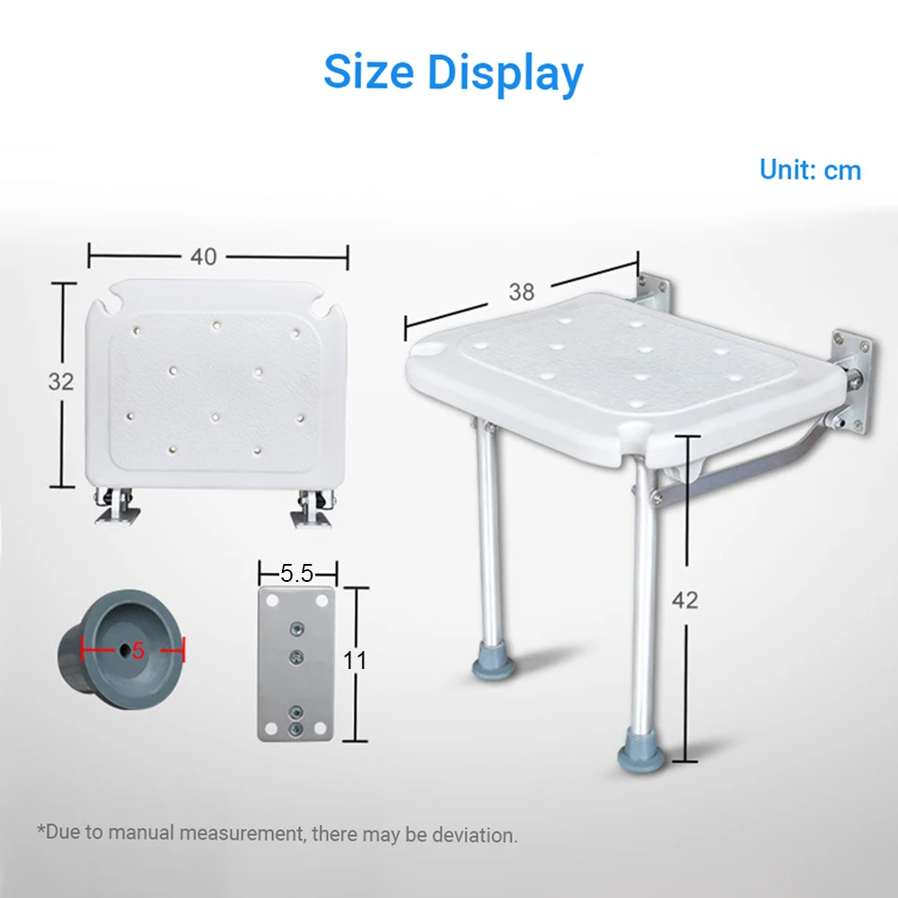 Wall Mounted Bathroom Foldable Stool 220 Lbs Bearing Weight Non-slip Folding Shower Seat Entryway Stool Bench Wall Bath Seat 4