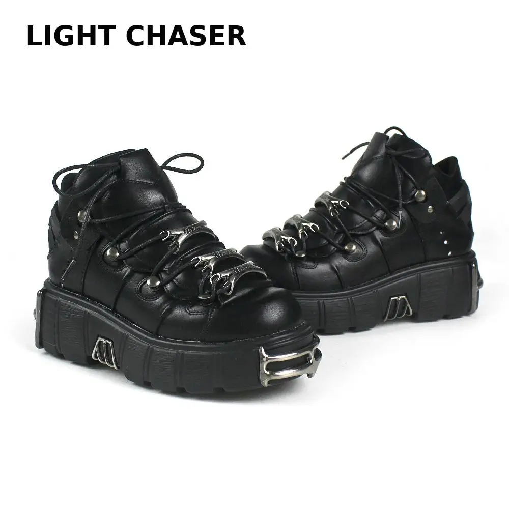 fashion Brand Punk Style Women Shoes Lace-up heel height 6CM Platform Shoes Woman Gothic Ankle Boots Metal Decor Woman Sneakers