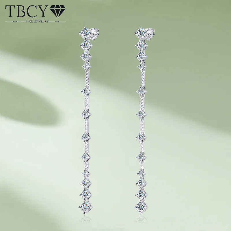 TBCYD 4.93cttw D 컬러 모이사나이트 귀걸이 여성용, S 롱 태슬 드롭..