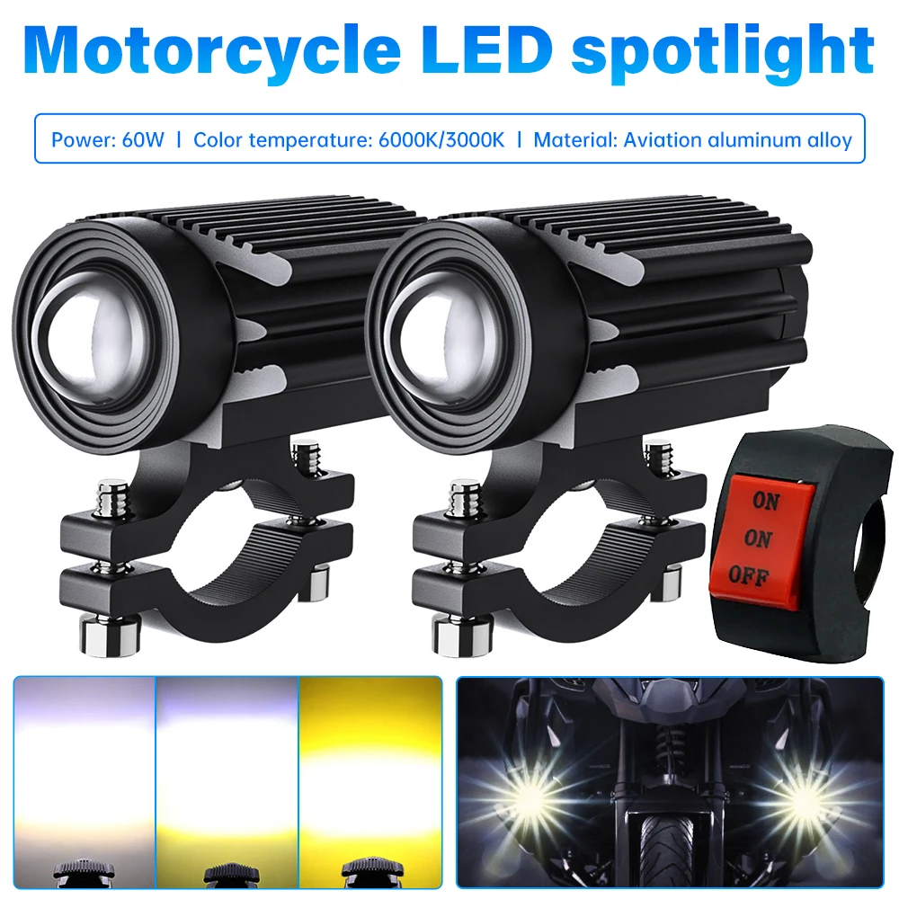 2Pcs 60W Bike Bicycle Light Motorcycle Spotlights LED Headlight