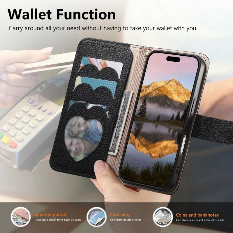 Luxurious Leather Zipper Wallet Phone Case with Wrist Strap and Card Holder