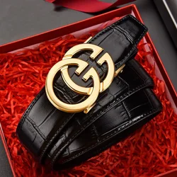 Men's Luxury Genuine Leather Belt with Automatic Metal Alloy Buckle - 120cm (GG ZJW black Gold)
