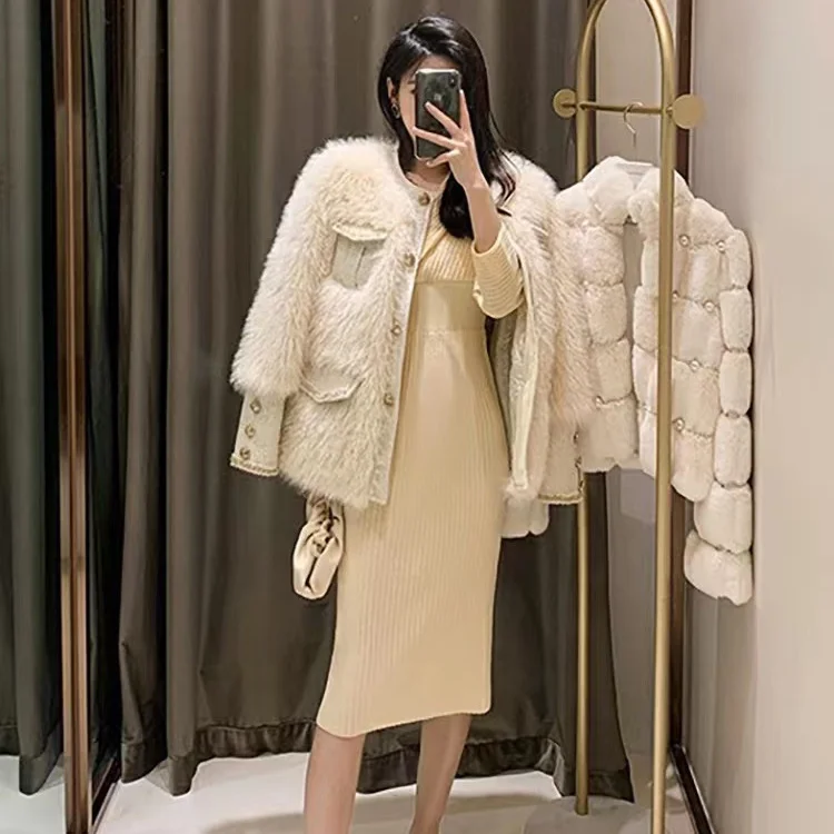 

Elegant Women Faux Fur Coat 2023 Winter Office Lady Fashion Luxury Thick Warm Fur Jacket Solid Color Overcoat Women Clothes C24