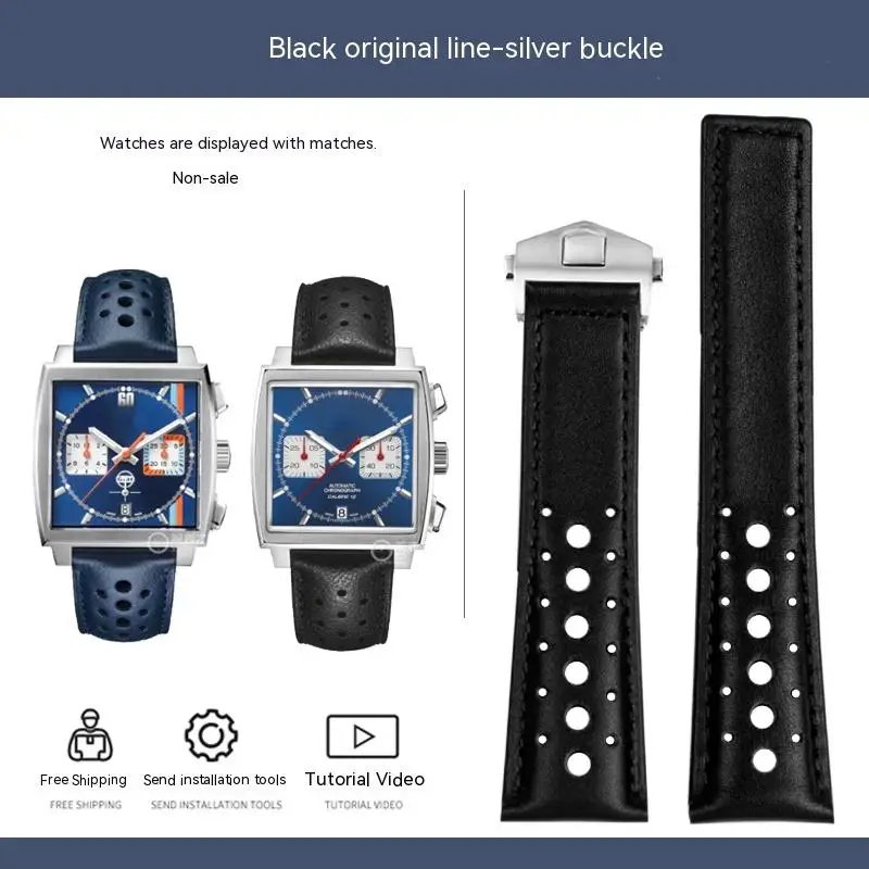 Men's Soft Genuine Cowhide Leather Watchband with Folding Buckle - 22mm, Compatible with Tag Heuer Monaco Series