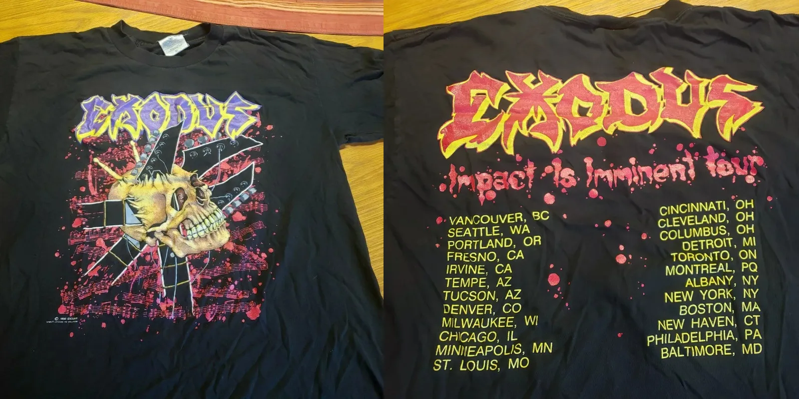 Exodus Band 1990 Impact Is Imminent Tour Double Sided T