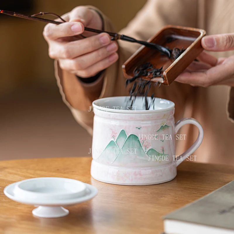 Ceramic Hand-painted Tea Cup Tea Separation Office White Porcelain Water Cup Filter Mug Drinking Water Utensils Porcelana