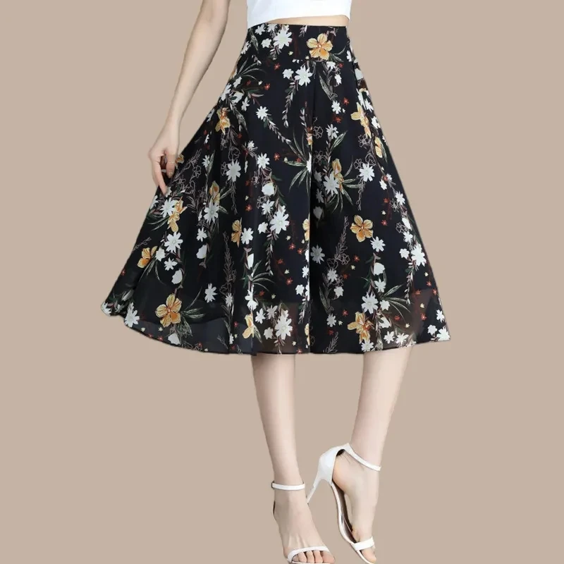 

2023 New Spring Summer Thin Print Slim High Waist Skirt For Women's Clothing Elegant A-line Skirt AC822