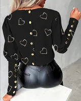 Fashion Long Sleeved Button Printed Blouse T Shirt Women's Spring Autumn Simple Pullover Top - Image 4