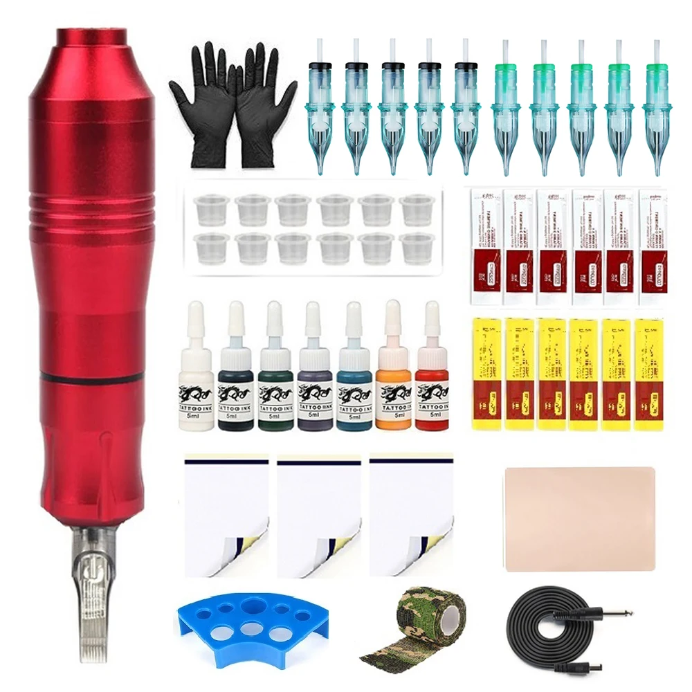 Tattoo Kit Tattoo Supplies Tattoo Needles For Beginner Tattoo Machine Kit Complete Rotary Machine Pen Set With Ink Cartridges Needles Supplies Permanent Makeup Tattoo Set