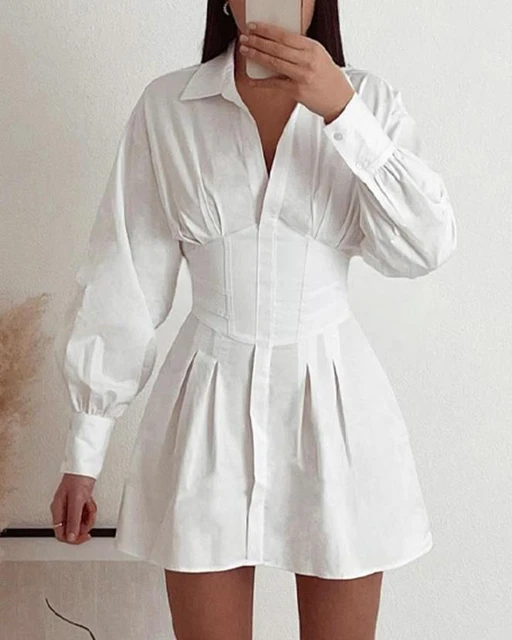 Long Sleeve Corset Shirt Dress for Women Korean Style 2023 Summer