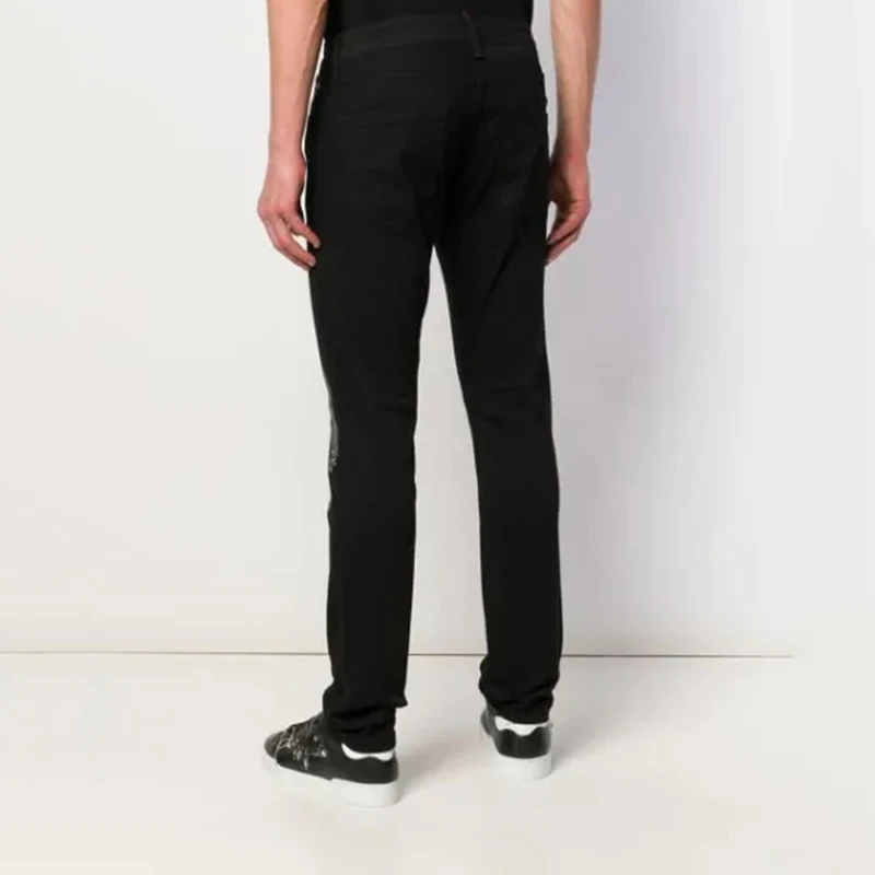 Men's Stretchy Black Jeans Skinny Punk Youth Streetwear Biker Pants Rhinestone Hole Slim Fit Denim Pencil Trousers For Man New